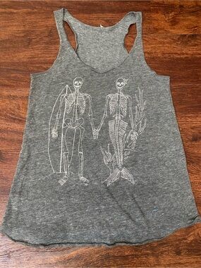 Gray Racerback Tank with Skeleton Surfer & Mermaid Graphic